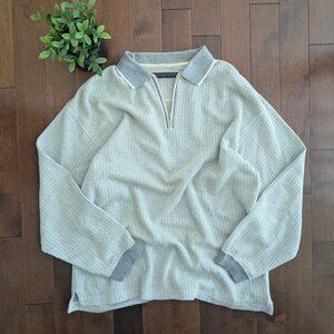 GREY RIBBED KNIT VINTAGE QUARTER ZIP SWEATSHIRT
